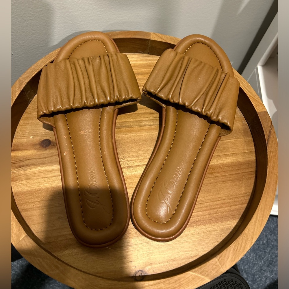 J.Crew Women Menorca Scrunchie Strap Slide Sandals Size 9.5 M Tan Leather BE800
